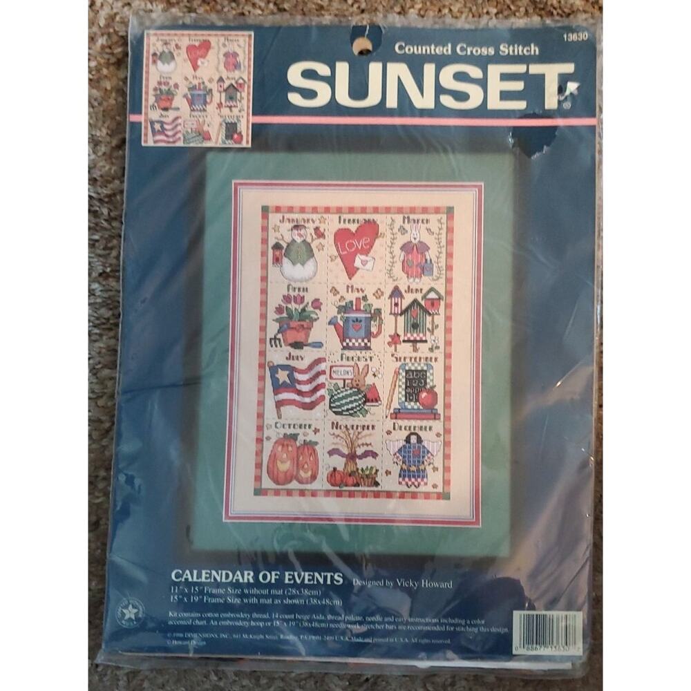 New Dimensions Sunset Calendar of Events Counted Cross Stitch Kit 11X15 Holidays